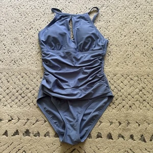 Ellen Tracy Piece Size 6 Blue Periwinkle Keyhole High Neck Swimsuit Bathing Suit - Picture 1 of 3