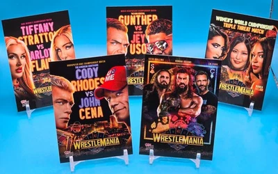 Juego de 5 cartas 2025 Topps Now WWE WrestleMania 41 pósters | ¡Rhodes, Ripley y más! Foto 1 de 4