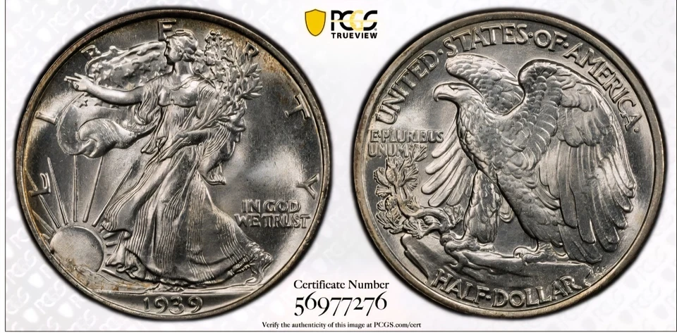 1939 Walking Liberty Silver Half Dollar 50c PCGS MS65 | GEM | See Pics - Image 1 of 4