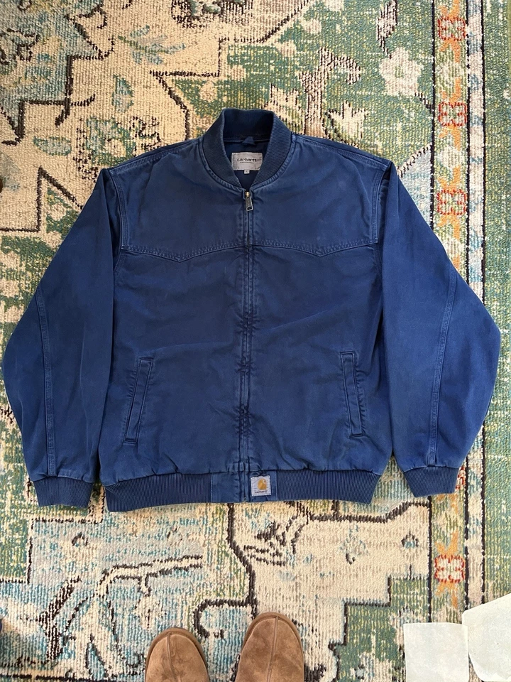 Carhartt WIP OG Santa Fe Bomber Jacket Stone Washed Blue Large Cotton Canvas - Image 1 of 4