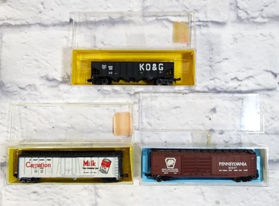 AHM Lima Bay Atlas N Scale Caboose Storage Car CARNATION MILK KD&G PENN  3x LOT - Image 1 of 4