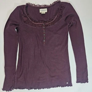 Denim & Supply Ralph Lauren Womens Blouse Small Maroon Old Money Lace Neck Y2K - Imagen 1 de 8