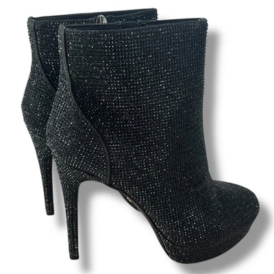 NEW Thalia Sodi Black Rhinestone Stiletto Heel Fancy 7 Glitter High Heel Bootie  - Image 1 of 4