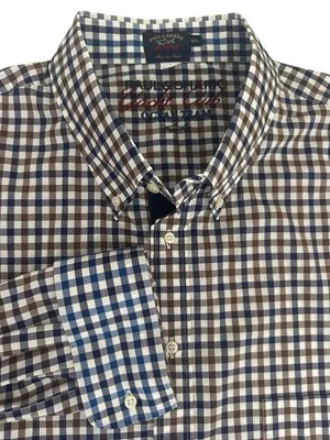 Paul & Shark Men Shirt Ocean Team 3XL Tall Brown Navy Check Flip Cuff - Image 1 of 4