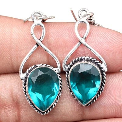 Chrome Diopside Gemstone Handmade Gift For Her Silver Jewelry Earrings 1.5'' - Image 1 of 4