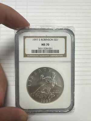 MS70 1997 S Jackie Robinson Commemorative $1 NGC Brown Label * - Image 1 of 2