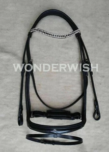 Leather Horse Bridle Noseband & Wave Browband Swedish Patent In 4 Sizes - Picture 1 of 4