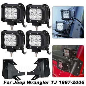 4pc 4In Spot Light+Double-deck A-Pillar Mount Bracket For Jeep Wrangler TJ 97-06 - Picture 1 of 12