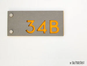 Modern House Numbers, Rectangle Concrete with Yellow Acrylic - Sign Door Plaque - Picture 1 of 7