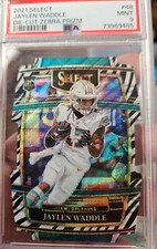 2021 Panini Select Miami Dolphin Jaylen Waddle Die Cut Zebra Prizm #48 PSA 9