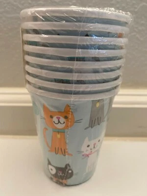 Purr-Fect Kitty Cat Party 9oz Hot/Cold Paper Cups 8 Per Pack Girls Tableware - Image 1 of 2