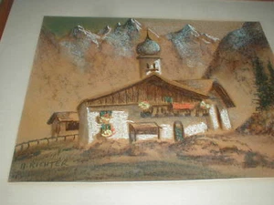 1950's Albert A. Richter CHARCOAL Pastel FINE ART Painting GERMAN Alps Landscape - Picture 1 of 8