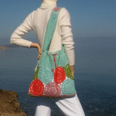 Crochet hobo bag The sak shoulder bag Granny square purse colorful - Image 1 of 3