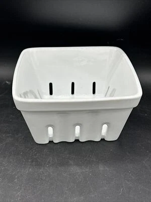 Crate & Barrel White Ceramic Summer Strawberry Berry Box Farm Colander 5" ~ EUC - Image 1 of 4