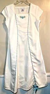 Vintage elfenbeinfarbenes Kleid American Girl bestickt Spitze & blaues Band Größe 12-14 - Bild 1 von 11