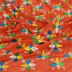 Sanskriti Vintage Dupatta Long Stole Cotton Red Handmade Phulkari Wrap Scarves