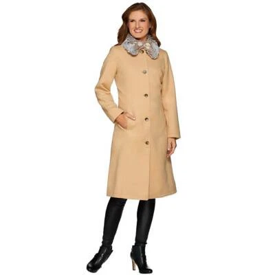 ISAAC MIZRAHI ЖИТЬ! Размер 10 полная длина пальто с искусственного меха воротник верблюд - Изображение 1 из 3