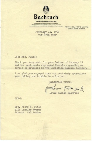 Louis Fabian Bachrach Jr. Typed Signed Letter - Photographer Cover