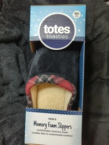 Totes Toasties Medium 8-9 Men's Memory Foam Slippers Corduroy & Plaid Black... - Picture 1 of 4