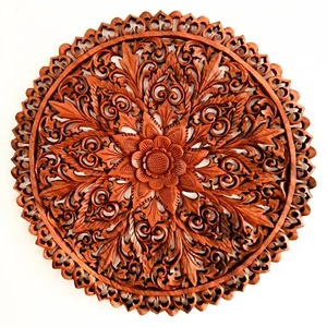 Teakwood Decorative Large Round Wall Art Hanging Mandala Hand-Carved Unique Gift - Picture 1 of 9
