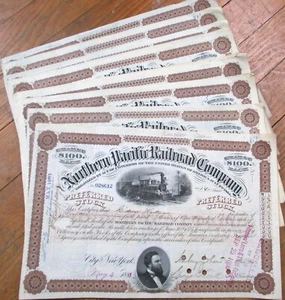 Northern Pacific Railroad Co. 1888 Certificato di Stock, Marrone Lotto di Venti 20 Pezzi - Foto 1 di 3