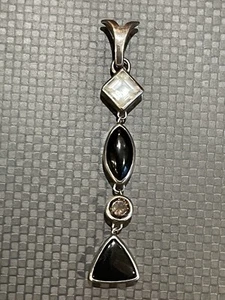 Lori Bonn Sterling 925 Triple Stone Drop Necklace Pendant Gorgeous Colors Rare - Picture 1 of 7