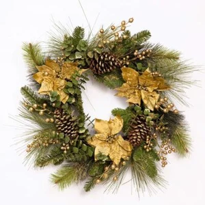 60cm Christmas Wreath Decorated Gold Berry Door Wall Home Xmas Hanging Ornaments - Picture 1 of 1