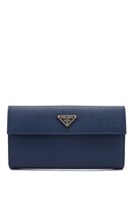 Prada Saffiano Triangle Long Flap Wallet (Blue; Saffiano Leather)