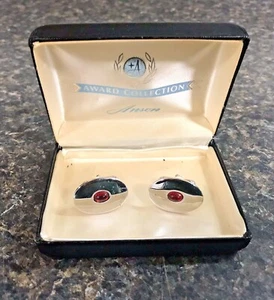 Vintage Anson Award Collection Cufflinks Silver Tone w/ Red Stones +Original Box - Picture 1 of 10