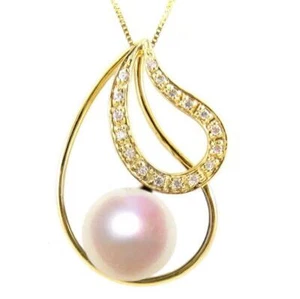 Colgante de Perla Blanca Akoya AAA Genuino 8,5-9 mm en Oro Sólido 14K - Imagen 1 de 2