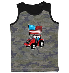 American Flag Tractor - USA 'Murica Stars & Stripes Youth Contrast Tank Top - Picture 1 of 7