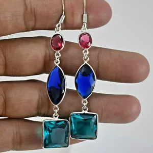 925 Argento Sterling Topazio & Quarzo Gemma Mano Orecchini Lei Regalo BES-1527 - Foto 1 di 5