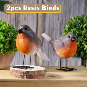 2Pcs Robin Bird Garden Ornament Outdoor Animal Statue Robins Decoration Wildlife - Picture 1 of 12