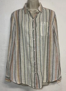 NWT Beach Lunch Lounge Small Button Down Shirt Beige Neutral Stripe Linen Blend - Picture 1 of 6
