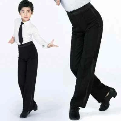 Ballroom Performance Black Men Satin Trousers Modern Boys Latin Dance Pants - Image 1 of 4