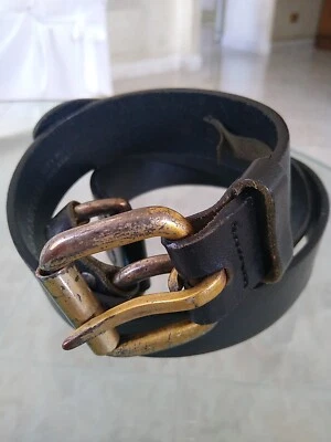 Cintura uomo donna Primo Emporio nera vera pelle cuoio con ganci fibbia metallo  - Immagine 1 di 4