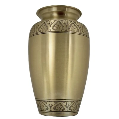 Urn for Ashes I Large Brass Adult Human Cremation Urn Engraved in Gold - Image 1 of 4