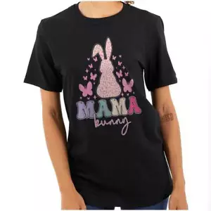 Cute Spring Easter Mama Bunny Butterflies Womens Graphic Crewneck T Shirt Tee - Picture 1 of 7