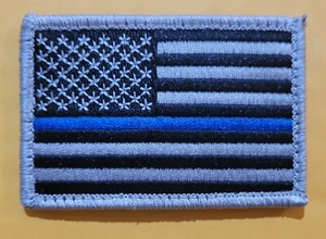 US Flag Thin Blue Line Patch for Police and Law Enforcement - Hook & Loop- 3 x 2 - Picture 1 of 2