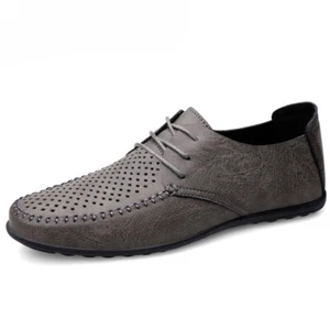 Men's Casual Loafers Leather Hollow Moccasions Breathable Light Driving Shoes - Picture 1 of 25
