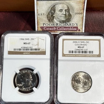 Two SMS NGC Certified MS 67 Washington Quarters 1966P & 2006D Colorado CQ44 - Image 1 of 4