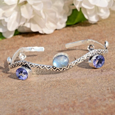 Bracciale in argento sterling 925 con pietre preziose labradorite ametista... - Immagine 1 di 4