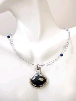 Collar de 3 hilos de plata colgante de cuentas de cristal de vidrio azul 'Baja' firmado por Lia Sophia Foto 1 de 4