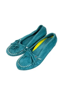 Minnetonka Türkis Wildleder Mokassins Kilty harte Sohle Fransen Boho Hippie 9,5 - Bild 1 von 7
