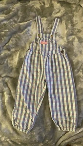 Vintage Oshkosh Bgosh Blue & Pink Overalls Girls Size 3T Cotton Plaid Pants - Picture 1 of 16