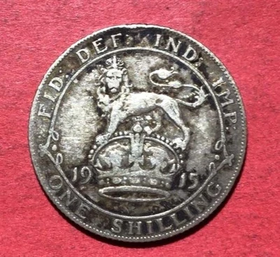Xelim de prata 1915 britânico King George V! BONS DETALHES! Moeda britânica antiga! - Imagem 1 de 2