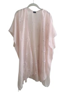 LVS Collections Pink Kimono Swim Cover Up Sheer Open Front One Size Free Ship - Picture 1 of 4