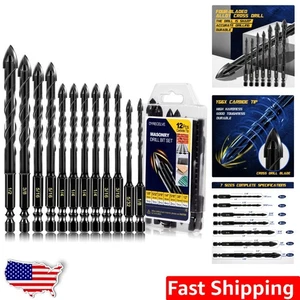 Versatile Set di Punte da Trapano a Resistenza Industriale 12 Pezzi per Vetro, Piastrelle e Muratura - Foto 1 di 11