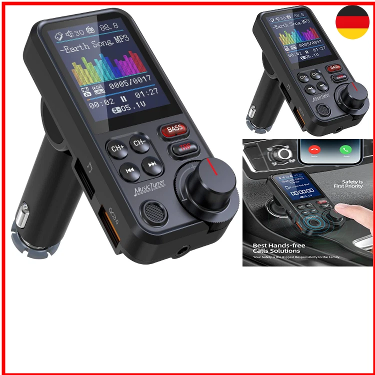 Nulaxy Bluetooth Adapter Auto, Starkes Mikrofon FM Transmitter Auto Bluetooth