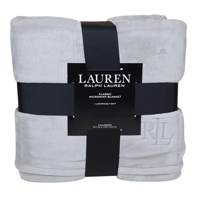Lauren Ralph Lauren Classic Micromink Blanket Queen 90x90" Luxuriously Soft Gray - Image 1 of 4